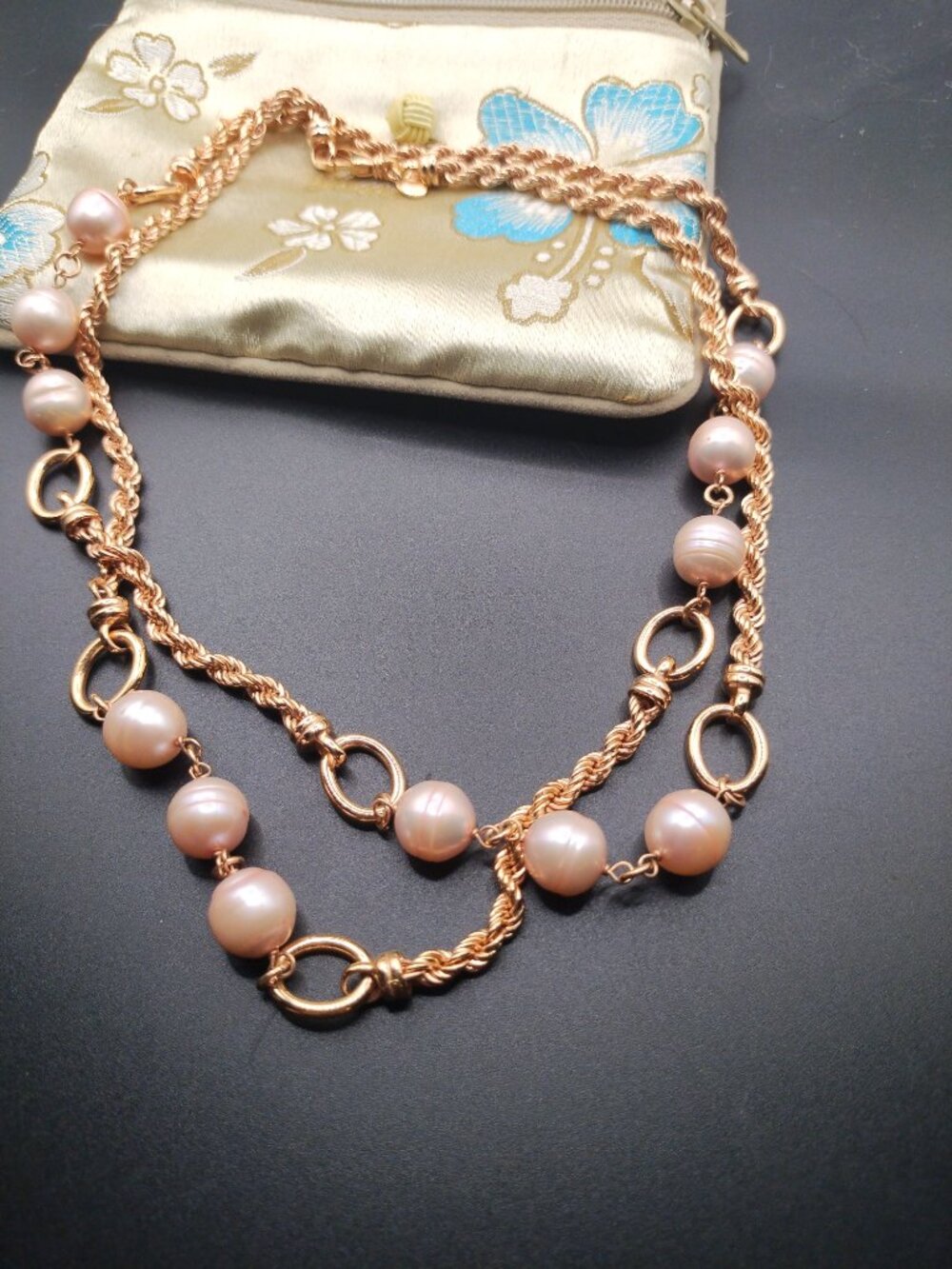 Honora Bronze Italy Genuine Pink Pearl Necklace, Rose Gold Finish, 36" Long. - Picture 6 of 14